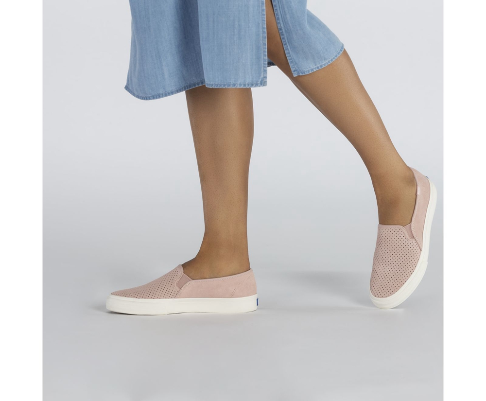 Keds Slip Ons Damen Rosa - Double Decker Perf Suede - BQK-397524